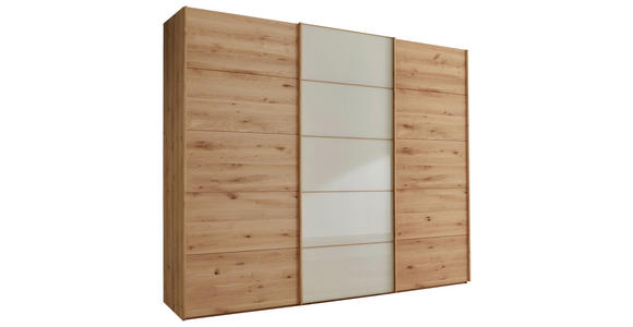 SCHWEBETÜRENSCHRANK  in Champagner, Eiche Bianco  - Eiche Bianco/Champagner, Natur, Glas/Holz (250/217/67cm) - Linea Natura