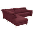 ECKSOFA in Echtleder Weinrot  - Weinrot/Alufarben, Design, Leder/Metall (242/271cm) - Cantus