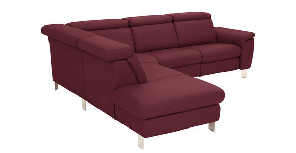 ECKSOFA in Echtleder Weinrot  - Weinrot/Alufarben, Design, Leder/Metall (242/271cm) - Cantus