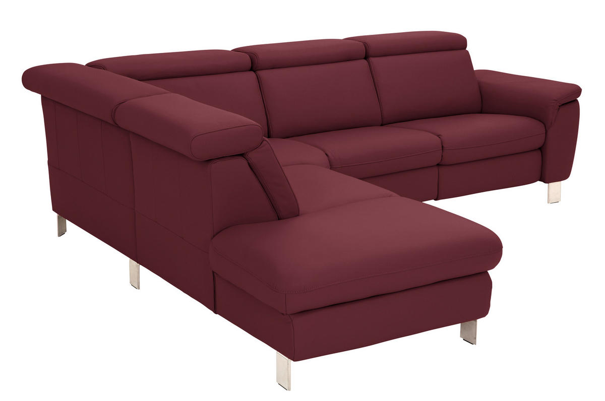 ECKSOFA in Echtleder Weinrot  - Weinrot/Alufarben, Design, Leder/Metall (239/271cm) - Cantus