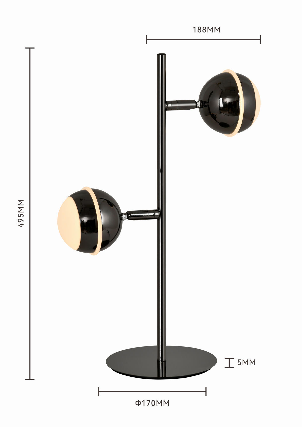 LED-TISCHLEUCHTE Biarritz 24/42/15 cm  - Schwarzchrom, Design, Kunststoff/Metall (24/42/15cm)