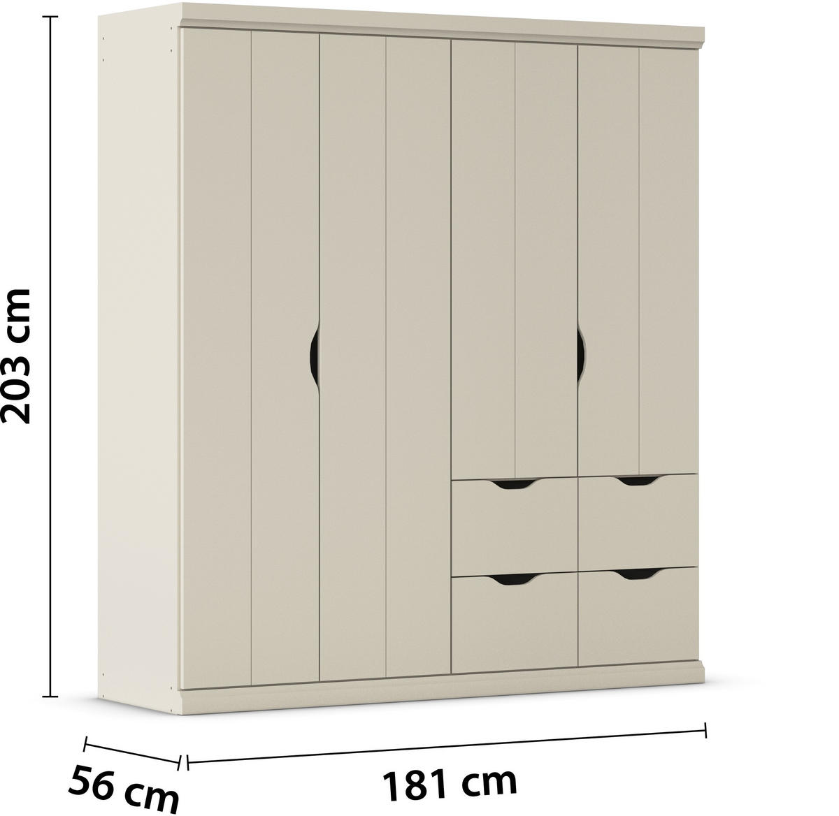 KLEIDERSCHRANK 181/203/56 cm 4-türig Champagner  - Champagner, Basics, Holzwerkstoff (181/203/56cm) - Rauch Möbel