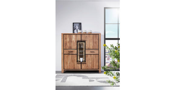 HIGHBOARD 150/150/44 cm  - Schwarz/Akaziefarben, LIFESTYLE, Glas/Holz (150/150/44cm) - Landscape