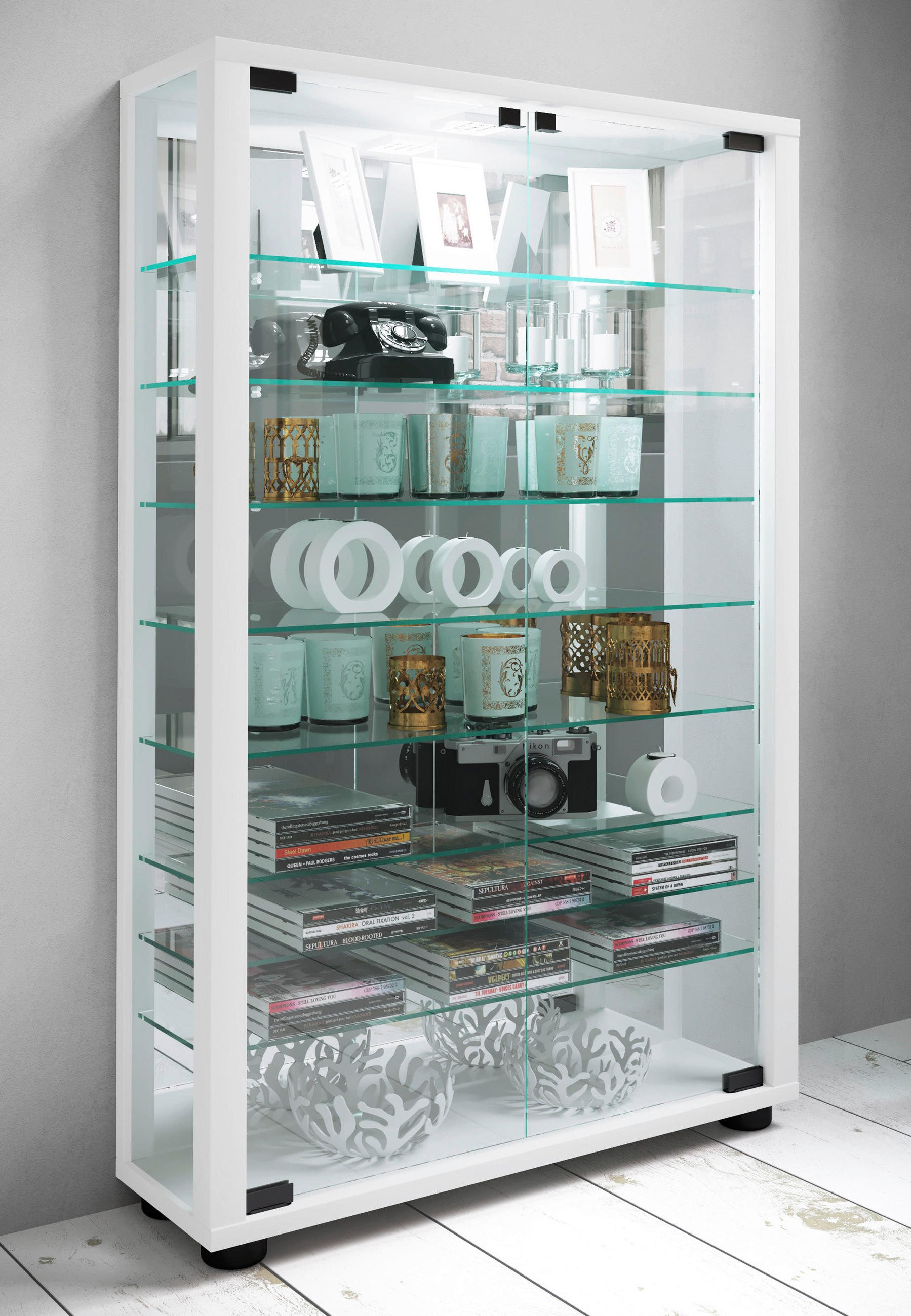 VITRINE in Weiß - Schwarz/Weiß, MODERN, Glas/Holzwerkstoff (59/91,3/18cm) - MID.YOU