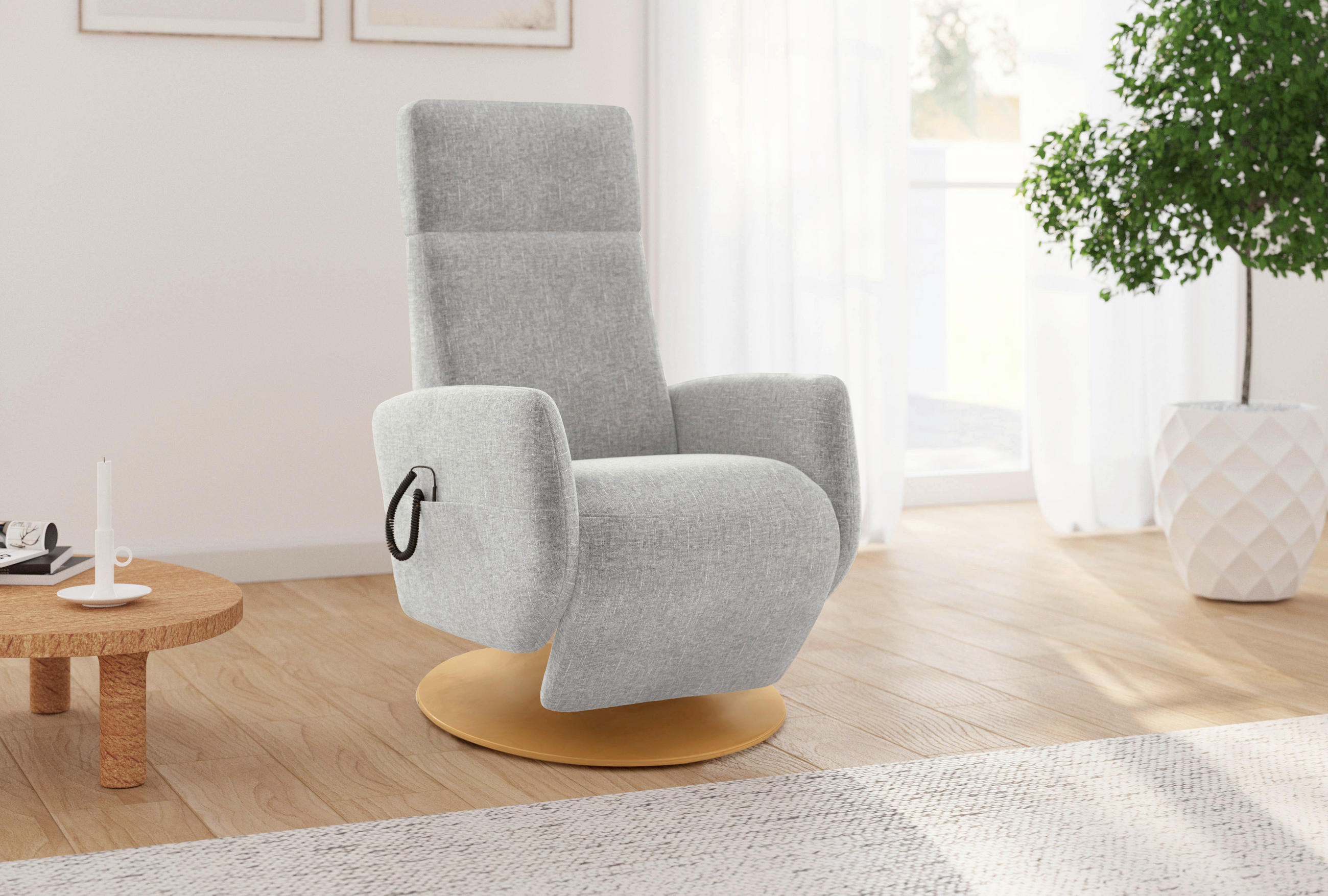 RELAXSESSEL Flachgewebe Aufstehhilfe    - Eichefarben/Hellgrau, KONVENTIONELL, Holz/Textil (71/110/82cm) - Sit & More