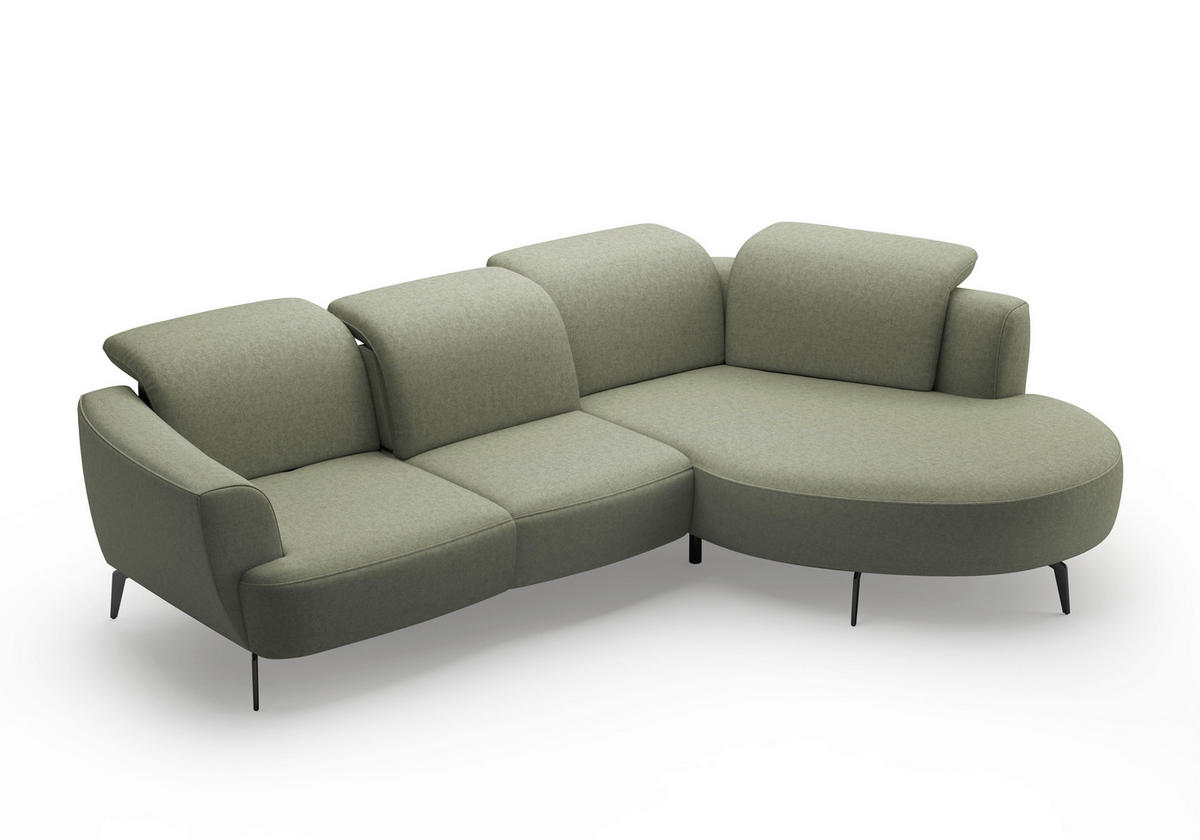 ECKSOFA Flachgewebe Olivgrün  - Schwarz/Olivgrün, Konventionell, Textil/Metall (309/199cm) - Sit & More