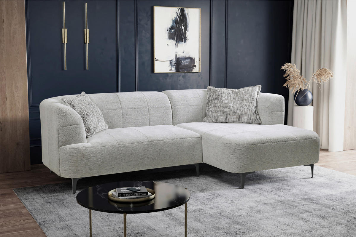 ECKSOFA in Struktur Hellgrau  - Hellgrau/Schwarz, Design, Textil/Metall (247/158cm) - MID.YOU