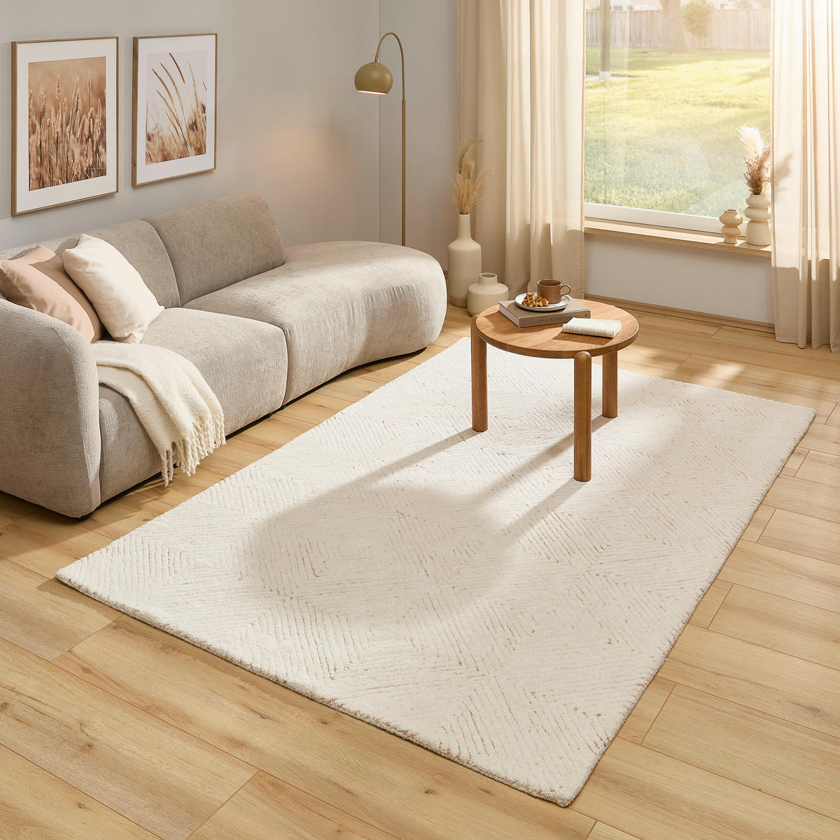 WOLLTEPPICH Wohnzimmer 160/230 cm RHOMBUS Multicolor, Weiß rechteckig  - Multicolor/Weiß, Basics, Textil (160/230cm) - Linea Natura
