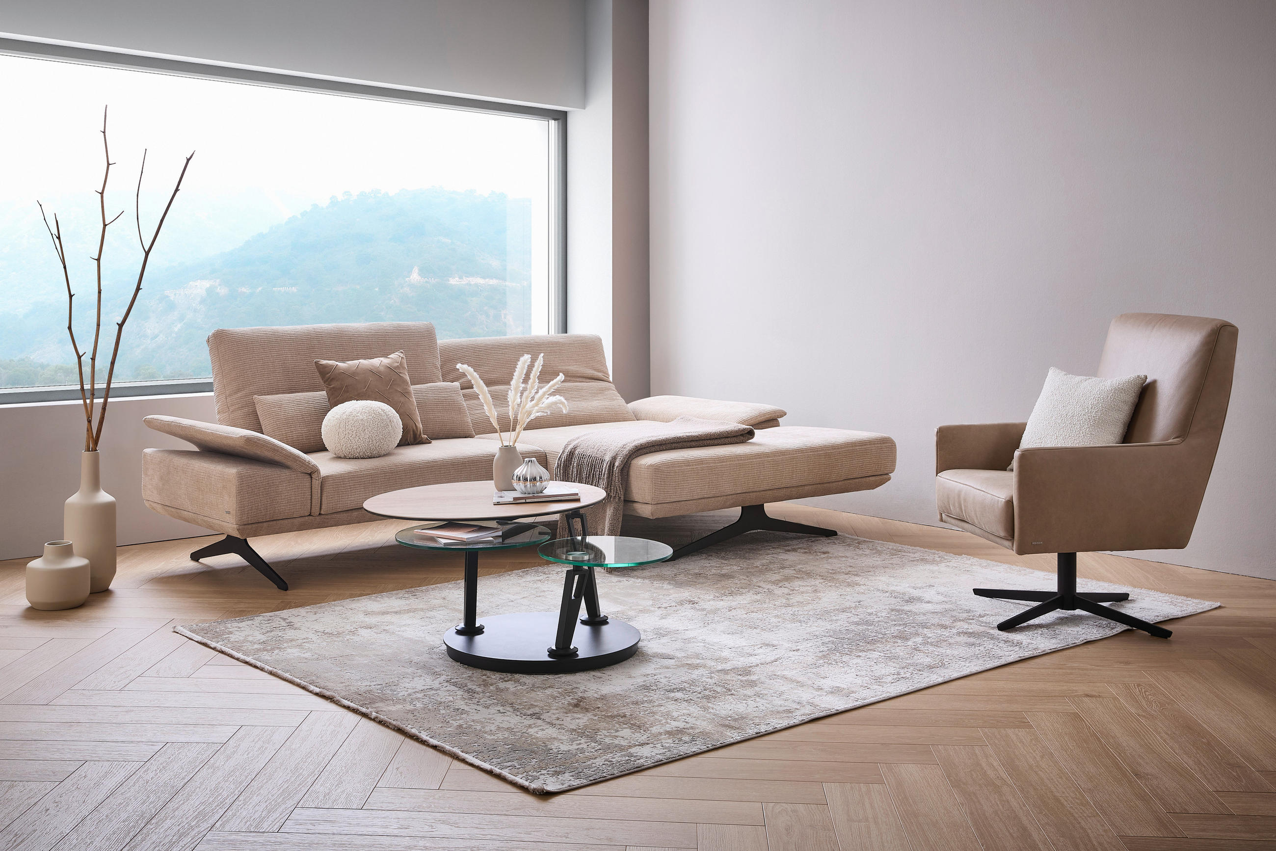 COUCHTISCH Klarglas 77/77/43 cm rund Eichefarben, Transparent, Titanfarben  - Eichefarben/Transparent, Design, Glas/Keramik (77/77/43cm) - Dieter Knoll