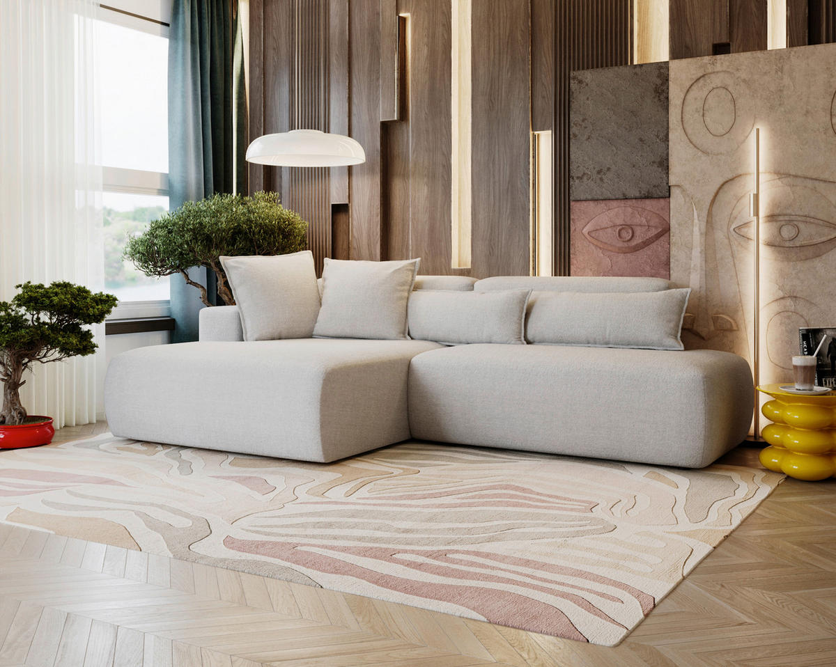 ECKSOFA Chenille Hellgrau  - Hellgrau/Schwarz, Design, Kunststoff/Textil (160/284cm) - Livetastic