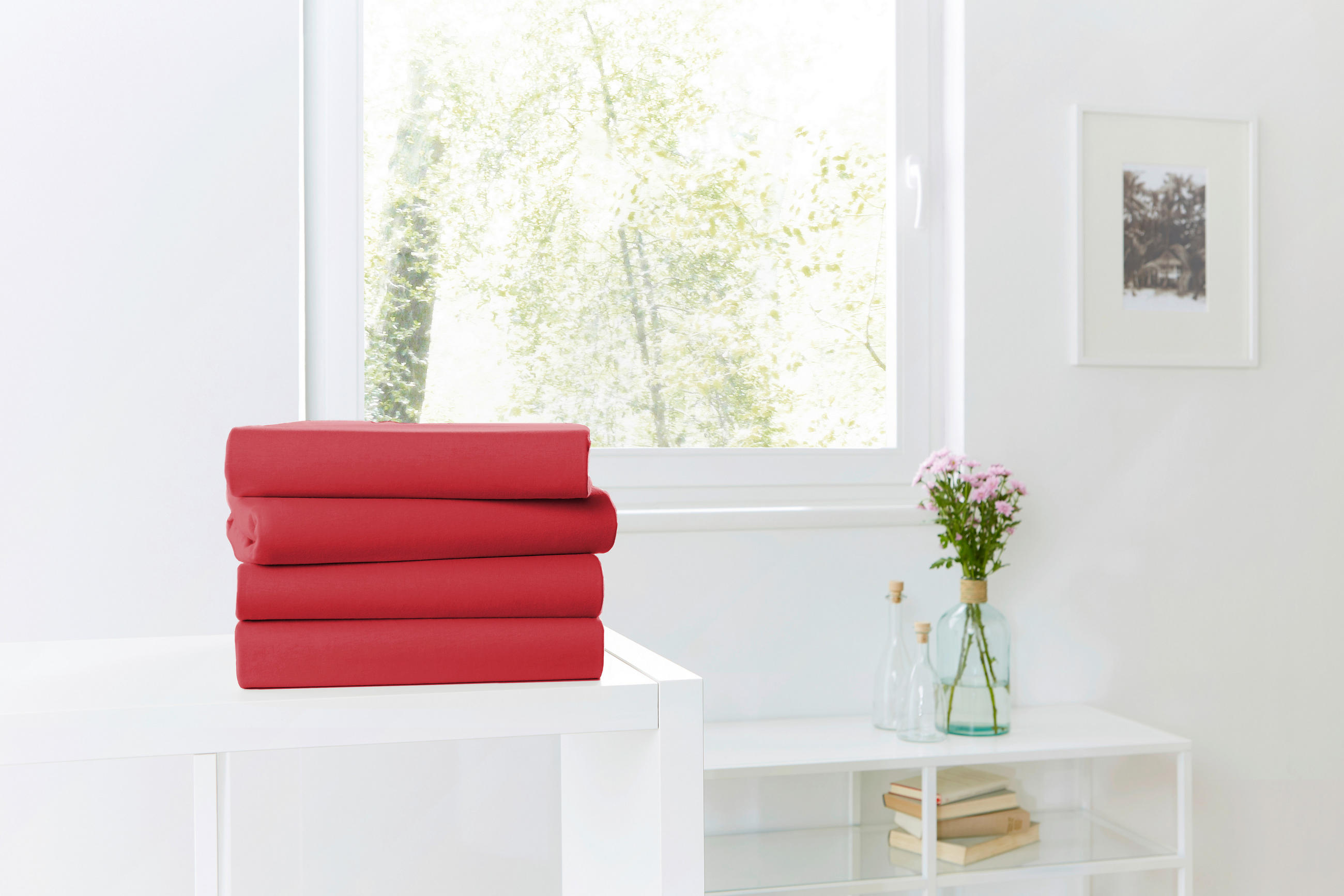 SPANNLEINTUCH 150/200 cm Jersey  - Rot, Basics, Textil (150/200cm)