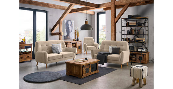 3-SITZER-SOFA Webstoff Braun  - Eichefarben/Schwarz, Design, Holz/Kunststoff (200/105/84cm) - Carryhome