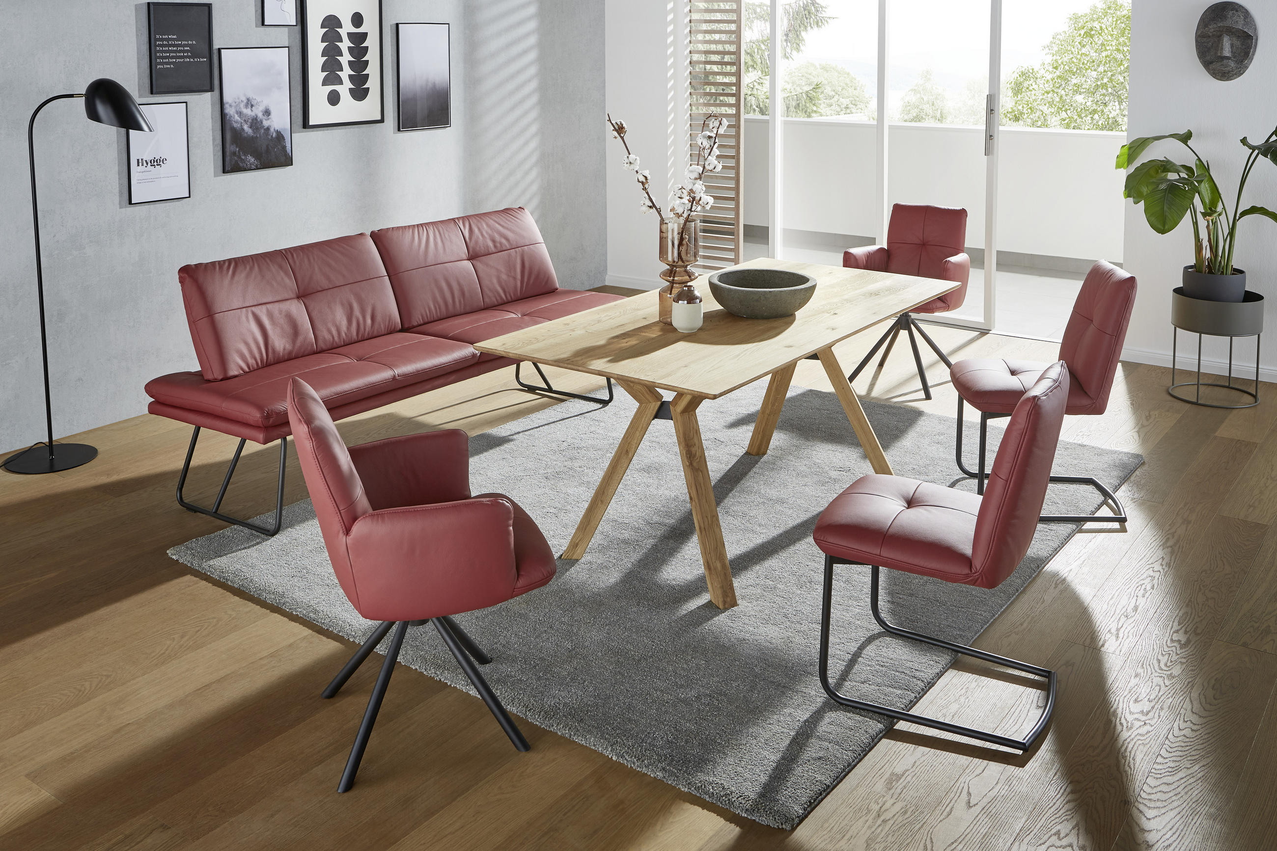 SITZBANK 208/90/74 cm Echtleder Rot, Schwarz Metall - Rot/Schwarz, Design, Leder/Metall (208/90/74cm) - Dieter Knoll