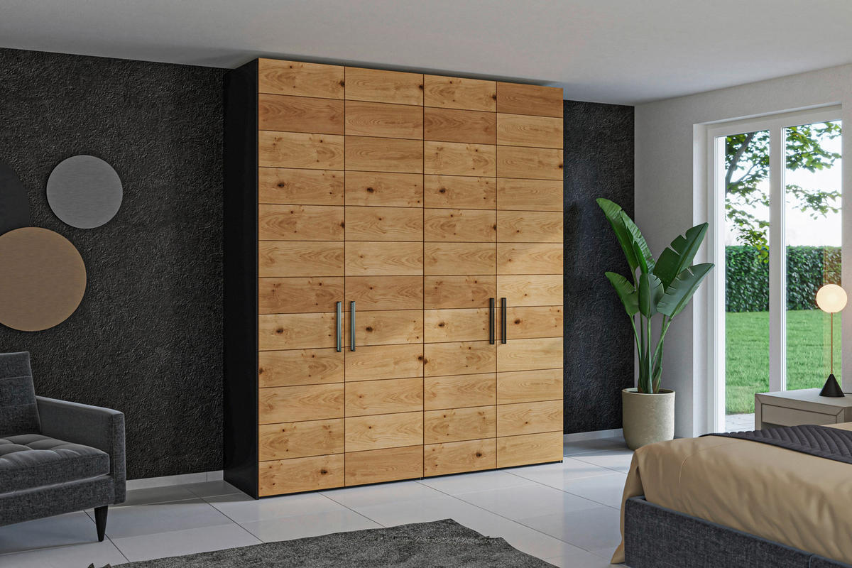 DREHTÜRENSCHRANK 203/220/59 cm,  in Schwarz, Wildeiche, 4-türig  - Wildeiche/Titanfarben, Design, Holz/Holzwerkstoff (203/220/59cm) - Jutzler