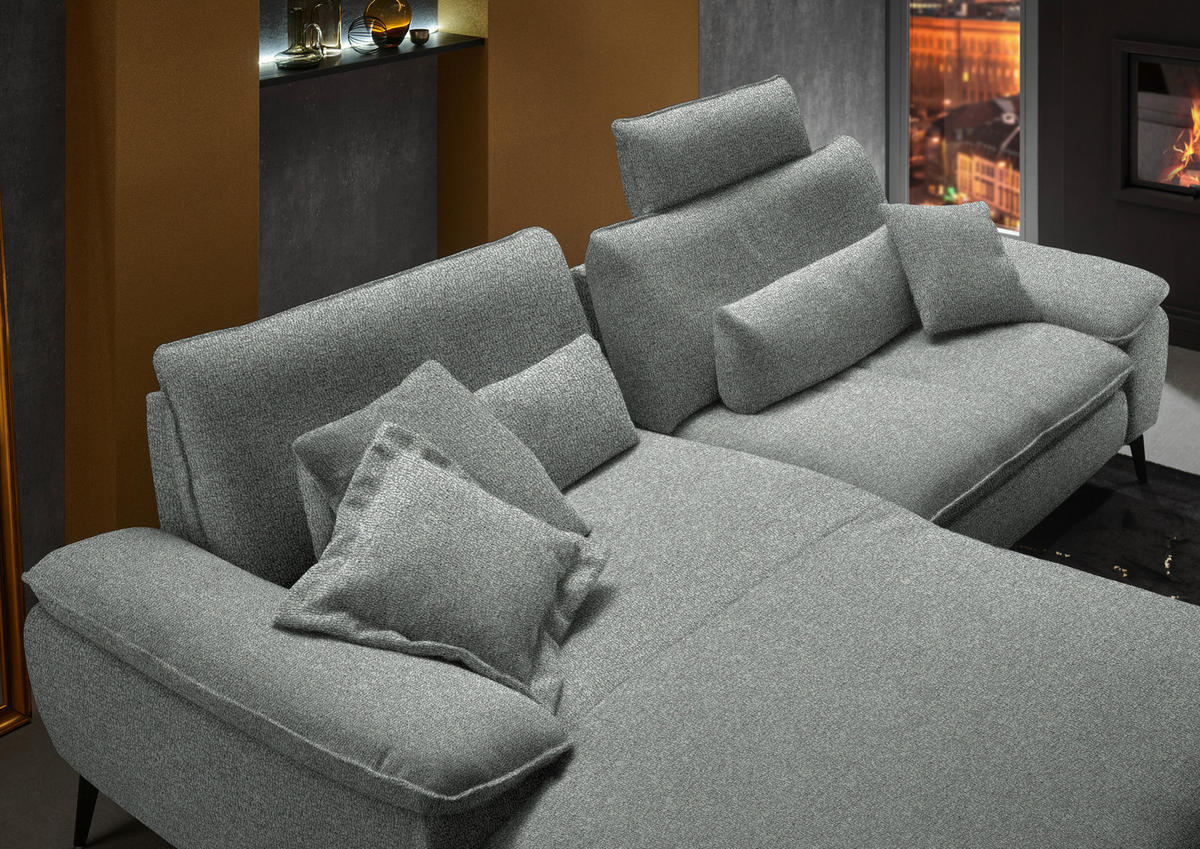 ECKSOFA in Webstoff Grau  - Schwarz/Grau, Design, Textil/Metall (197/295cm) - Valdera