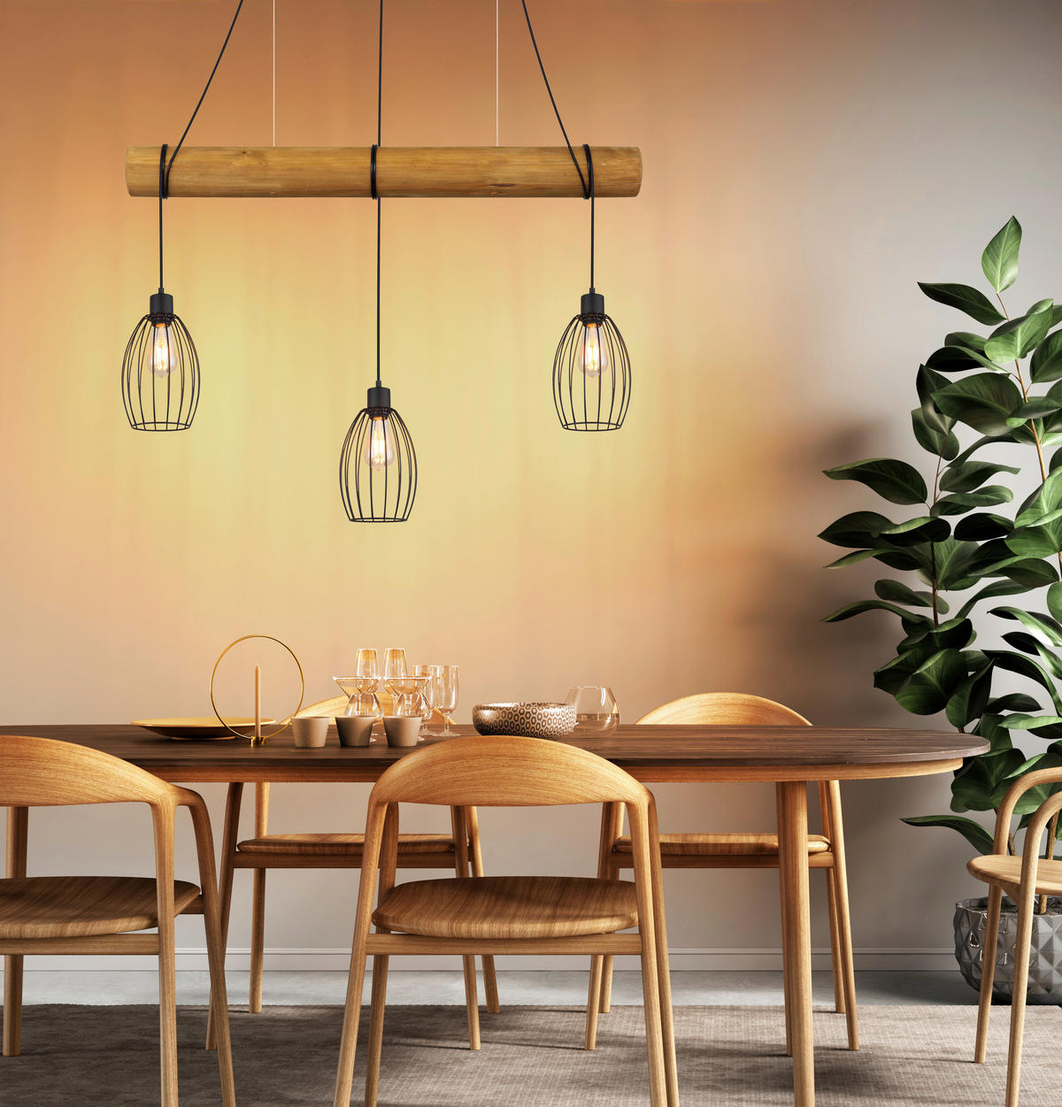 HÄNGELEUCHTE Berti 115/16/150 cm  - Schwarz/Braun, Design, Holz/Kunststoff (115/16/150cm) - Globo
