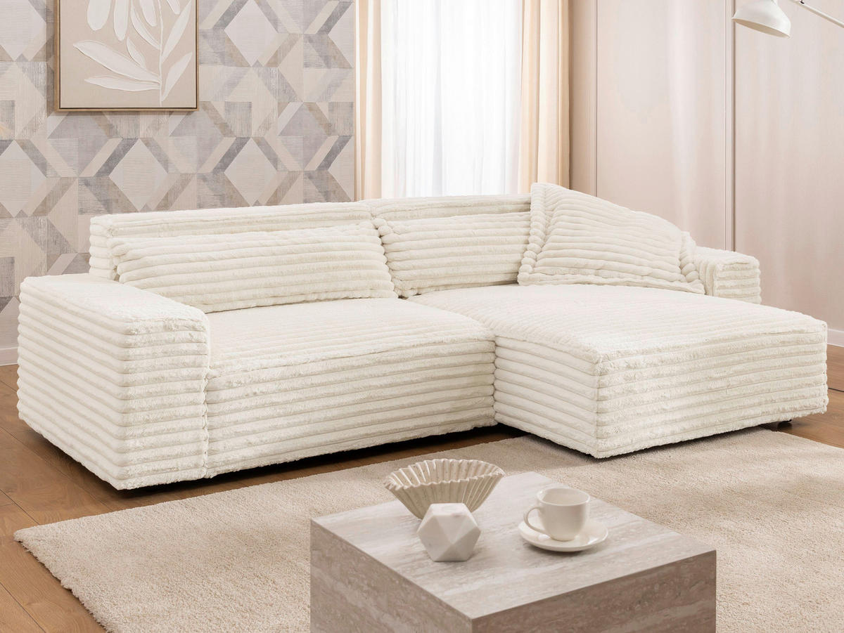 ECKSOFA Cord Beige  - Beige/Schwarz, Design, Kunststoff/Textil (251/142cm) - P & B