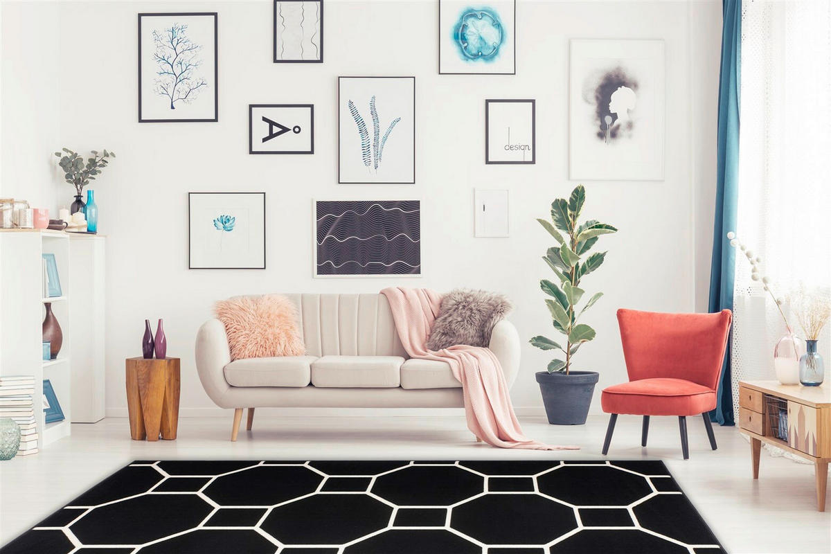 FLACHWEBETEPPICH Wohnzimmer 160/230 cm Schwarz, Elfenbein rechteckig  - Elfenbein/Schwarz, Basics, Textil (160/230cm) - Kayoom