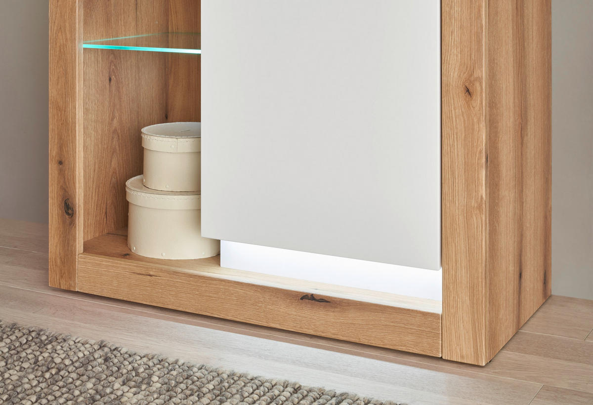 MEHRZWECKSCHRANK 80/195/37 cm  in Weiß, Eichefarben  - Eichefarben/Schwarz, Design, Glas/Holzwerkstoff (80/195/37cm) - MID.YOU