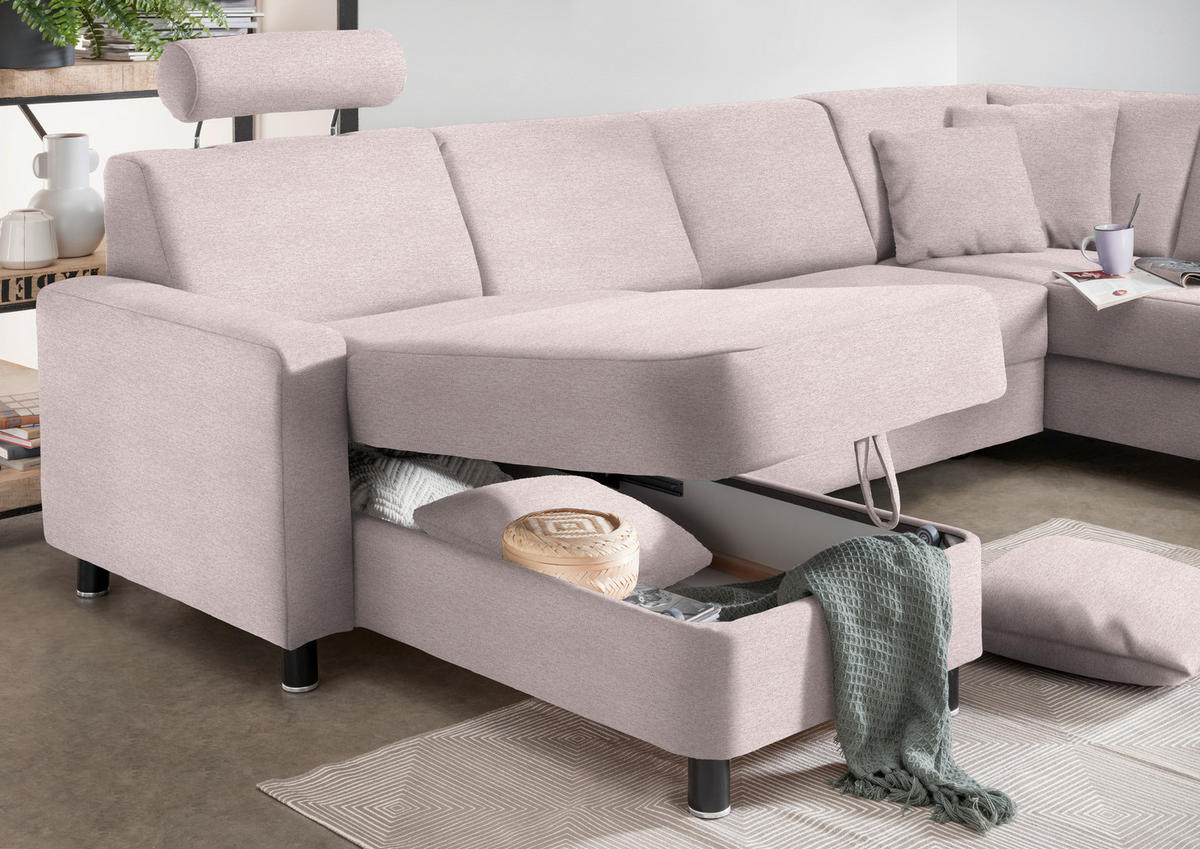 WOHNLANDSCHAFT in Webstoff Hellrosa  - Hellrosa/Schwarz, Design, Holz/Textil (165/296/198cm) - Xora