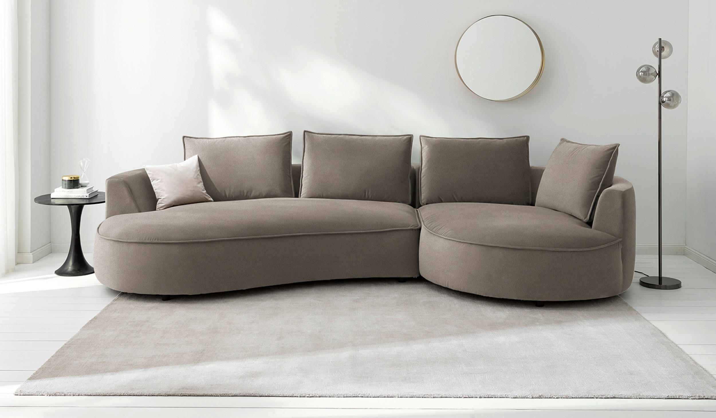 BIGSOFA Samt Graubraun  - Graubraun/Schwarz, Design, Kunststoff/Textil (322/66/154cm) - home24