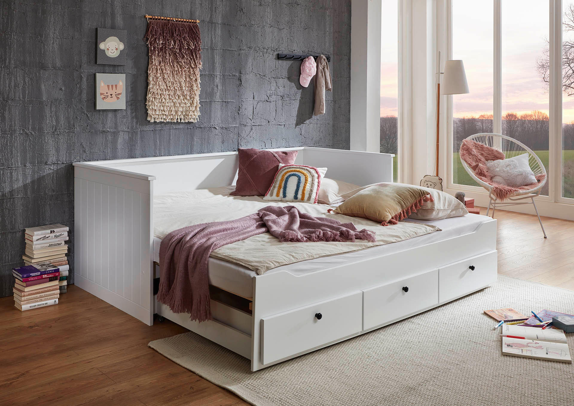 AUSZIEHBETT 90-180/200 cm  in Weiß  - Weiß, KONVENTIONELL, Holz/Holzwerkstoff (90-180/200cm) - Boxxx