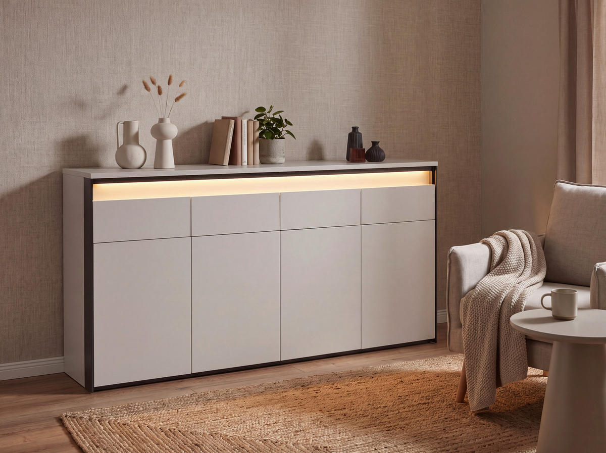 SIDEBOARD  174/88/38 cm 4 låda(or)  - beige/svart, Klassisk, trämaterial (174/88/38cm) - Voleo