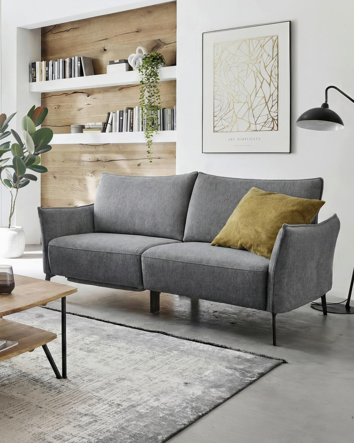 3-SITZER-SOFA Chenille Dunkelgrau  - Dunkelgrau/Schwarz, Konventionell, Textil/Metall (184/90/92cm) - Elegando