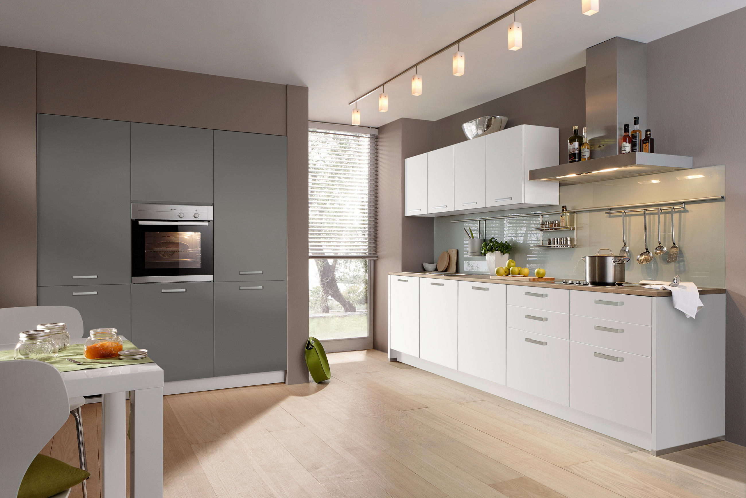 EINBAUKÜCHE   - Weiß/Grau, Design, Holzwerkstoff - Dieter Knoll