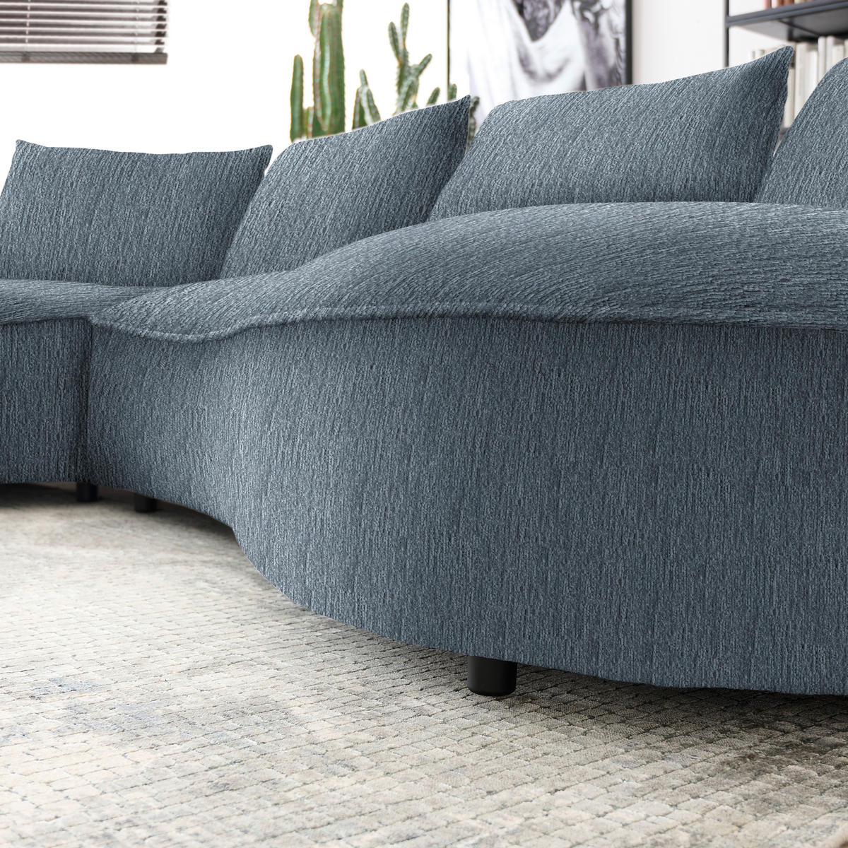 BIGSOFA Chenille Graphitfarben  - Schwarz/Graphitfarben, Design, Kunststoff/Textil (154/82/322cm) - home24