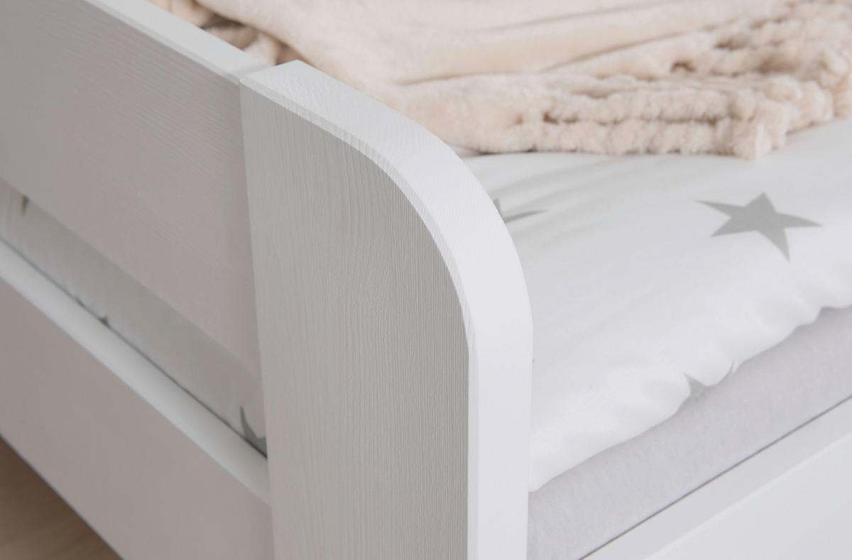 Bett Bennet mit Ausziehbett 120/200 cm Weiss  - Weiss, Modern, Holz (120/200cm) - MID.YOU