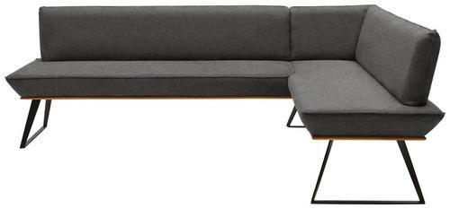 ECKBANK 243/163 cm Lederlook Schwarz, Eichefarben, Dunkelgrau Eiche massiv Metall   - Eichefarben/Dunkelgrau, Design, Holz/Textil (243/163cm) - Voleo