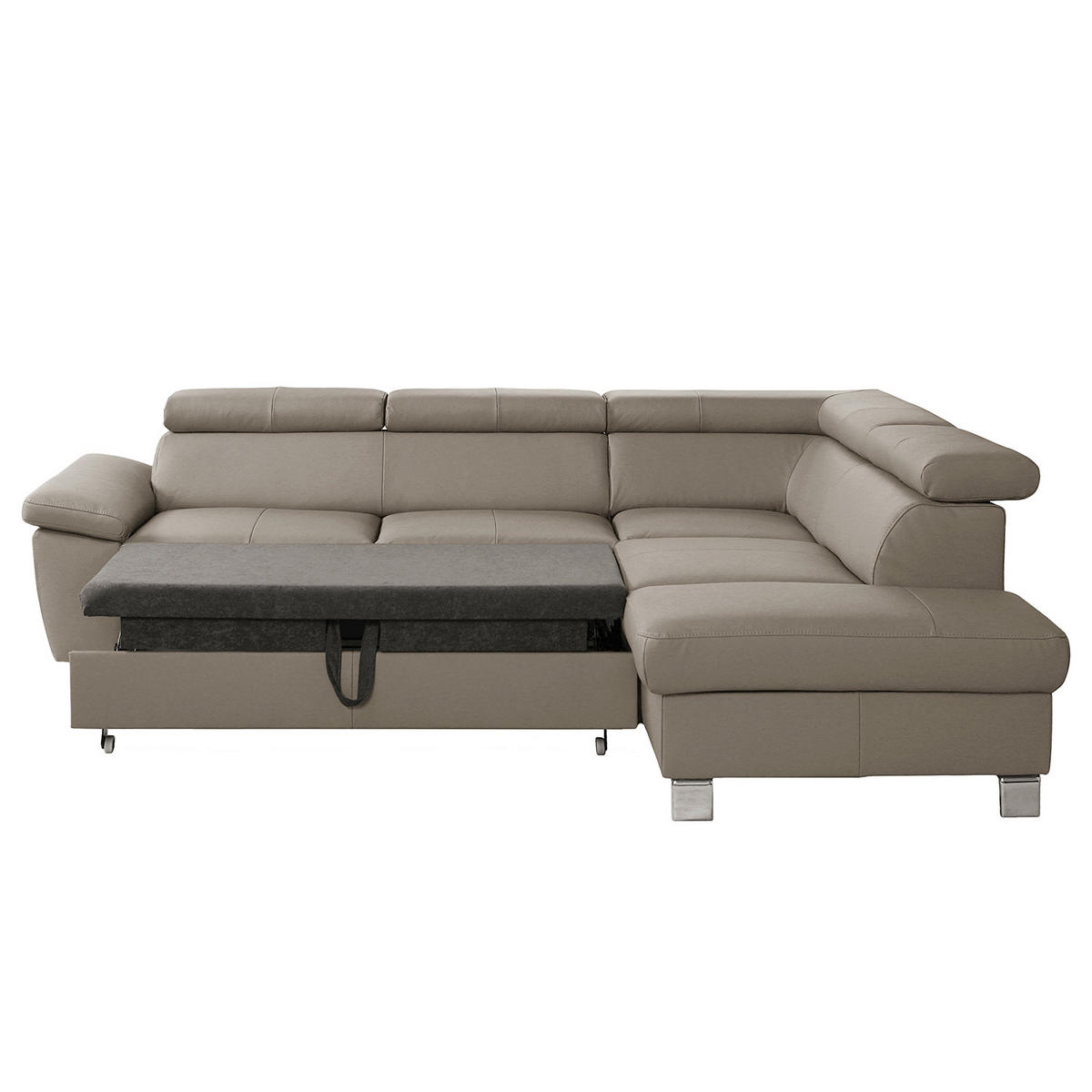 ECKSOFA Hellgrau Echtleder Lederlook  - Chromfarben/Hellgrau, Design, Leder/Textil (248/208cm) - Livetastic