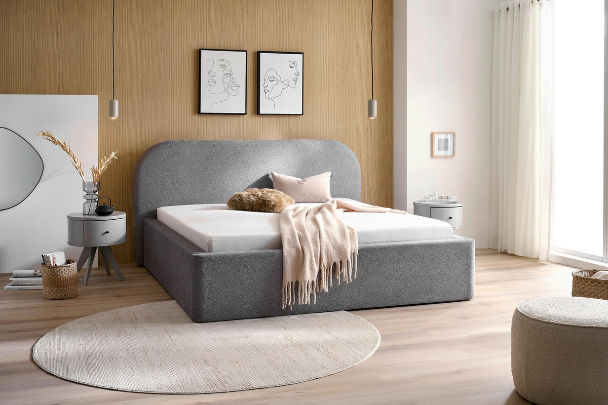 POLSTERBETT 180/200 cm  in Grau  - Schwarz/Grau, Design, Holz/Textil (180/200cm) - Boxxx