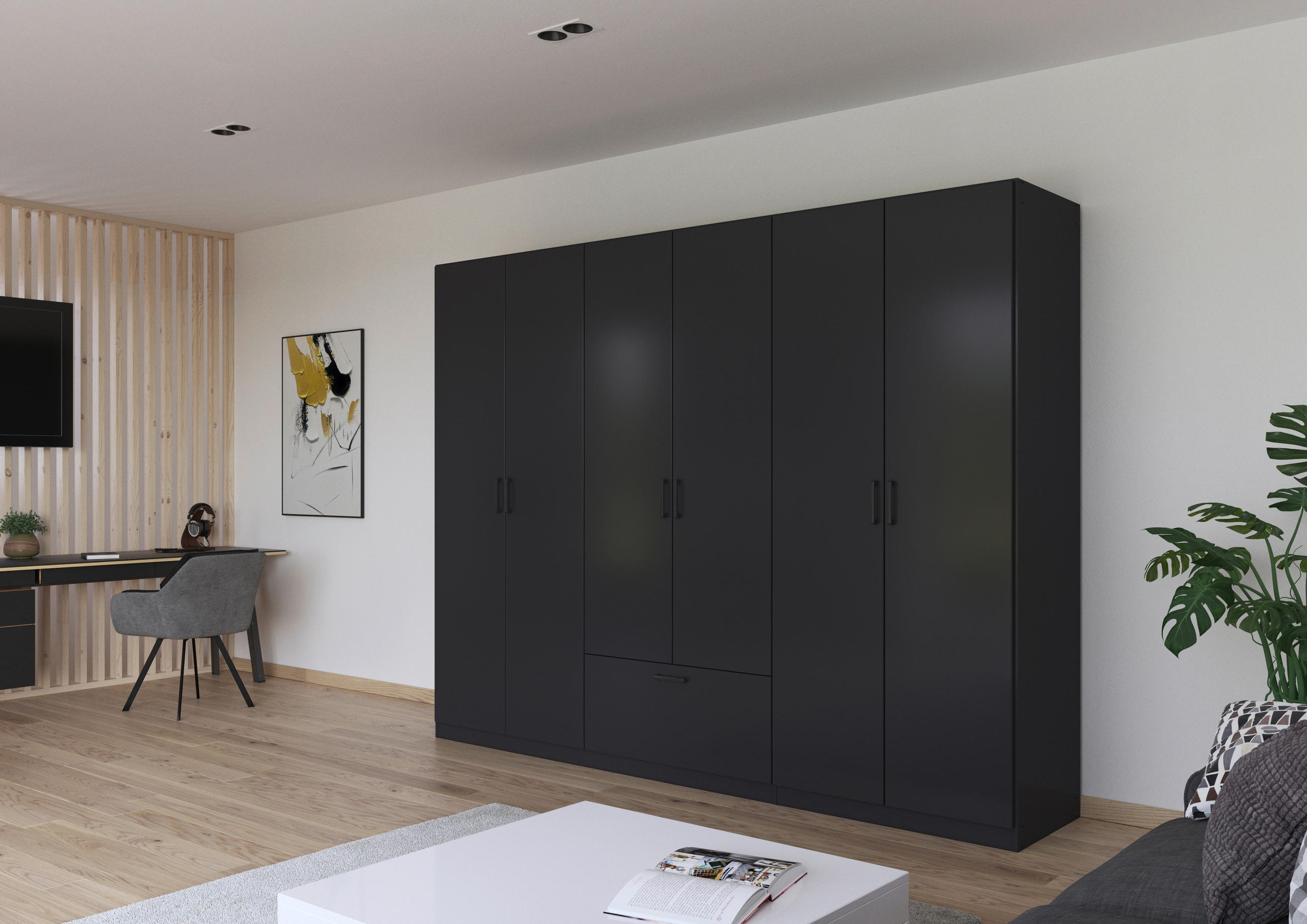 KLEIDERSCHRANK 271/210/54 cm 6-türig Grau  - Grau, Basics, Holzwerkstoff/Metall (271/210/54cm) - Boxxx