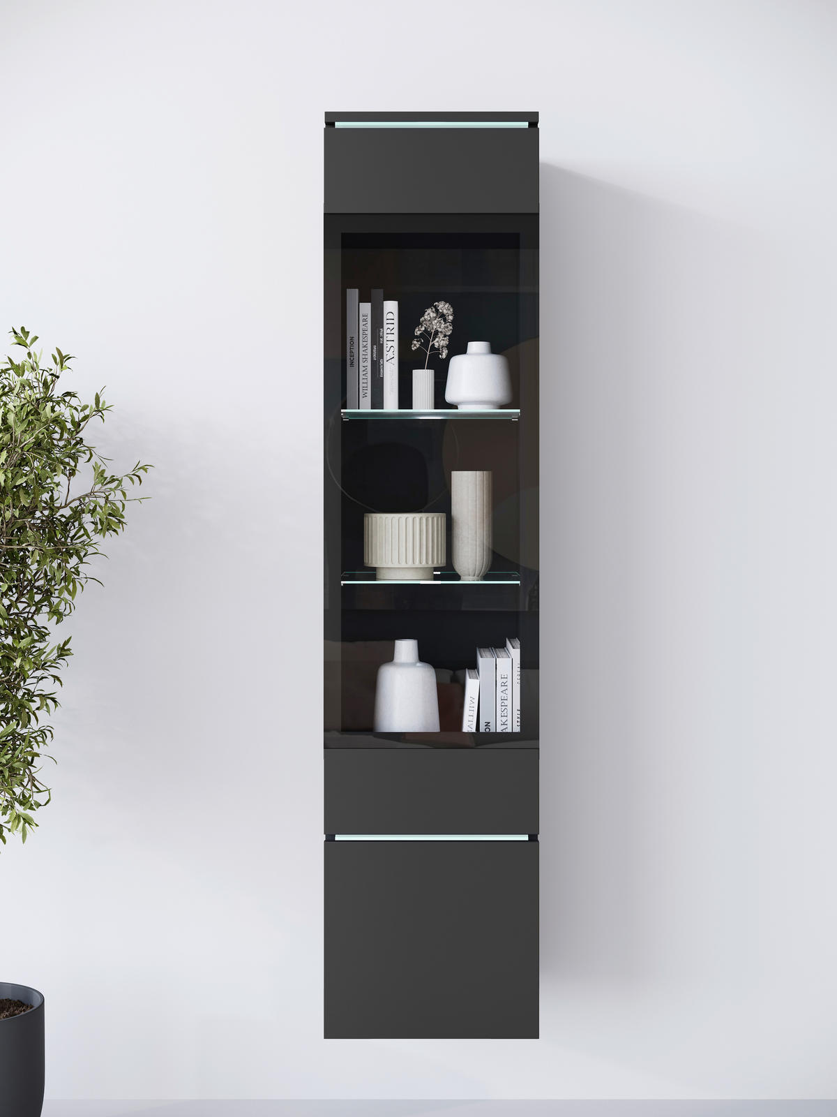 Vitrína Vera, š: 30 cm, čierna, čierna, 30/130/33 cm - čierna/sivá, Design, kompozitné drevo/plast (30/130cm) - Livetastic