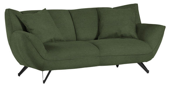 3-SITZER-SOFA in Feincord Grün  - Schwarz/Grün, Design, Textil/Metall (203/90/95cm) - Carryhome