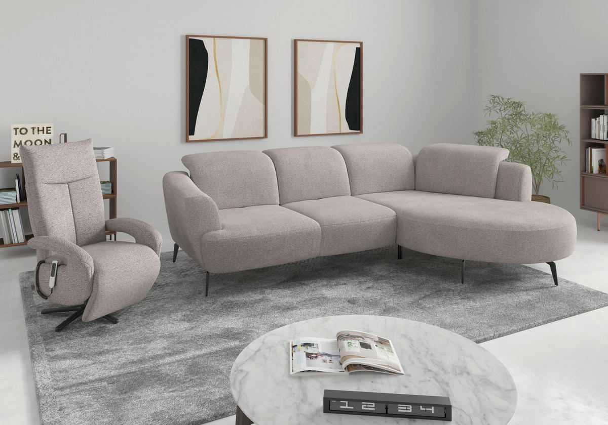 ECKSOFA ZOE E Silberfarben Chenille  - Silberfarben/Schwarz, KONVENTIONELL, Textil/Metall (309/199cm) - Sit & More