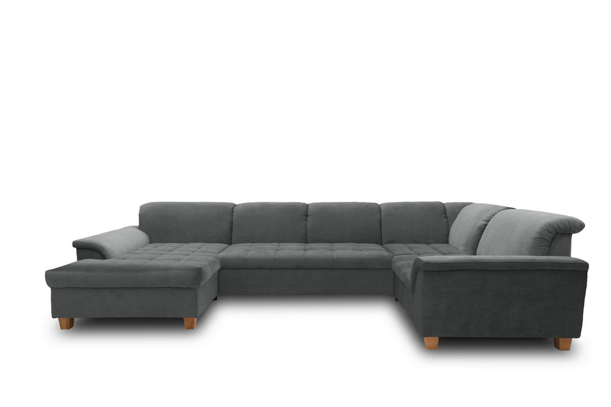 WOHNLANDSCHAFT Dunkelgrau Mikrofaser  - Eichefarben/Dunkelgrau, KONVENTIONELL, Holz/Textil (170/352/214cm) - MID.YOU