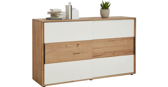 KOMMODE 164/95,8/44,2 cm Wildeiche massiv  - Eichefarben/Magnolie, Design, Glas/Holz (164/95,8/44,2cm) - Valnatura