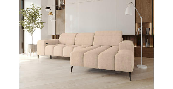 ECKSOFA Beige Flachgewebe Sitztiefenverstellung, Kopfteilverstellung, Rücken echt  - Beige/Schwarz, KONVENTIONELL, Kunststoff/Textil (273/171cm) - Carryhome