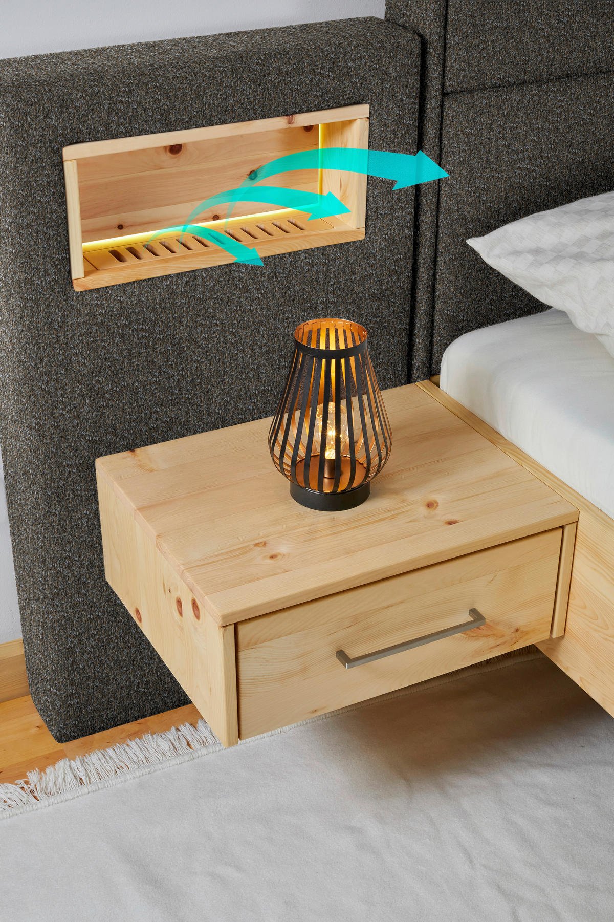 BOXSPRINGBETT 200/200 cm  in Eichefarben, Greige  - Greige/Eichefarben, Natur, Holz/Textil (200/200cm) - Valnatura