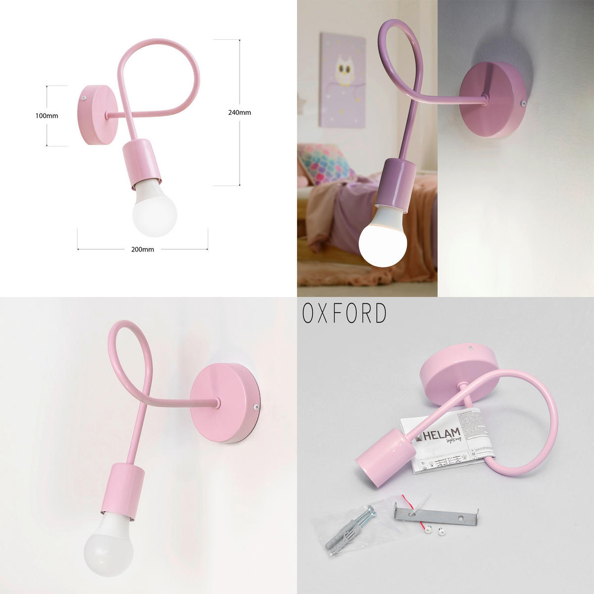 KINDERWANDLEUCHTE OXFORD  - Hellrosa, KONVENTIONELL, Metall (20/20/24cm)