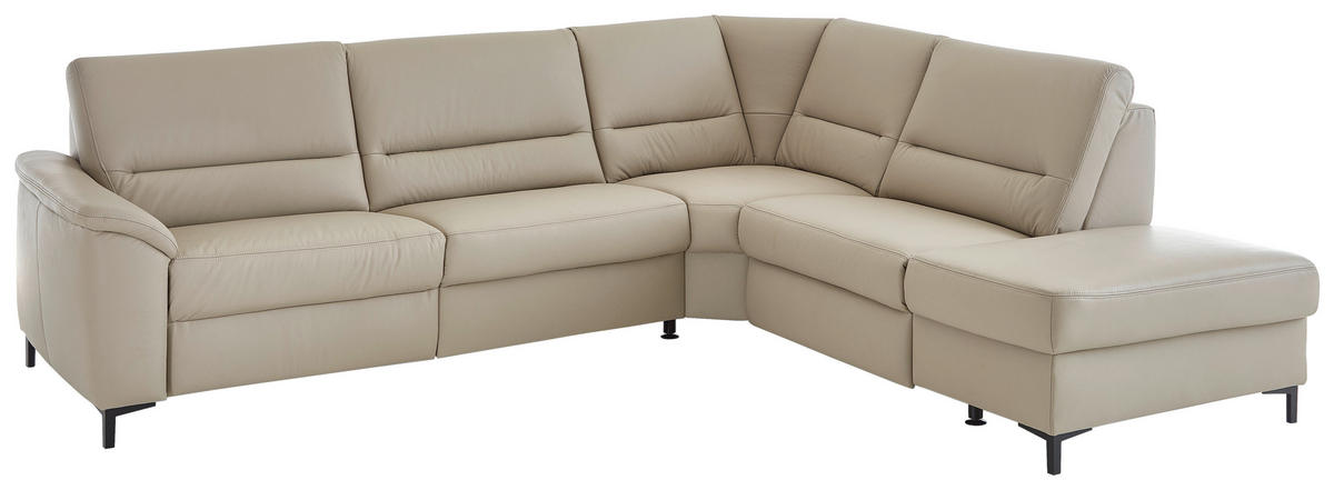 ECKSOFA in Echtleder Perlmutt  - Perlmutt/Schwarz, Konventionell, Leder/Metall (290/247cm) - Beldomo Premium