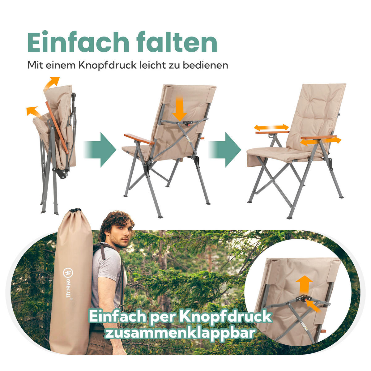 CAMPINGSESSEL - Beige/Silberfarben, Basics, Textil/Metall (54/102/71cm) - Modante