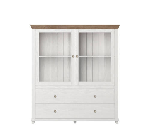 FÉLMAGAS SZEKRÉNY 126/138/42 cm  - kőris/fehér, Design, faalapú anyag/Üveg (126/138/42cm) - Venda