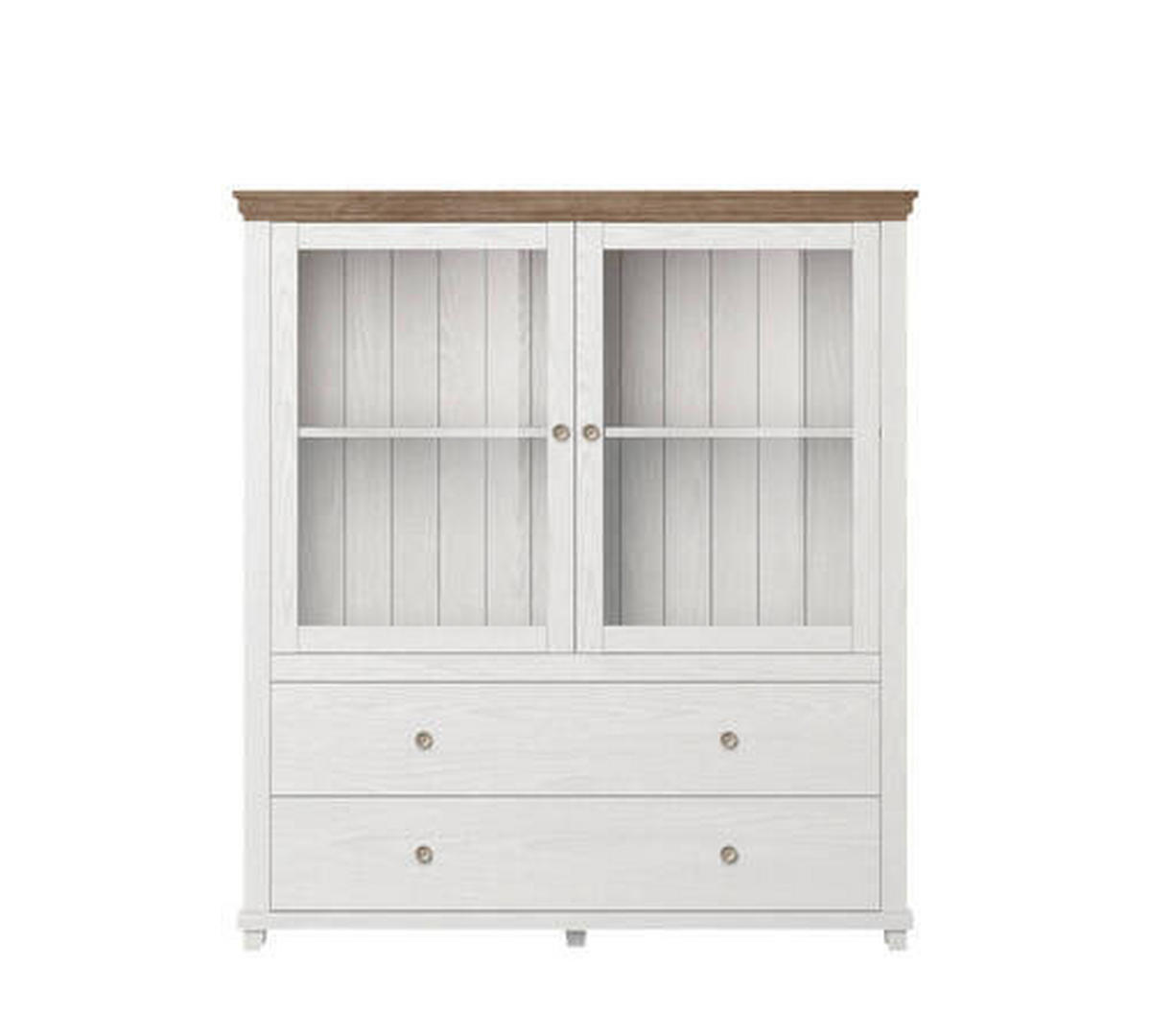 FÉLMAGAS SZEKRÉNY 126/138/42 cm  - kőris/fehér, Design, faalapú anyag/Üveg (126/138/42cm) - Venda