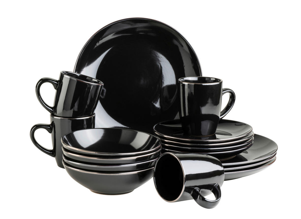 KOMBISERVICE Schwarz Metallic Rim 16-teilig 4 Personen  - Schwarz, Basics, Keramik - Mäser