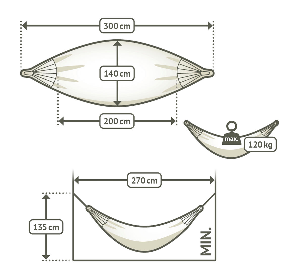HÄNGEMATTE single outdoor  - Hellgrau/Weiß, Basics, Textil (140/300cm) - La Siesta