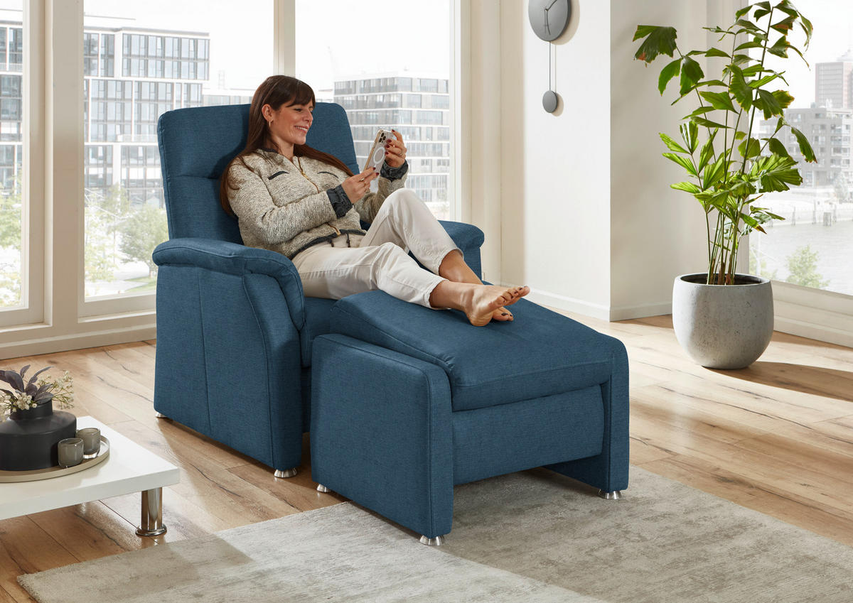SESSEL Flachgewebe Blau  - Blau/Alufarben, Konventionell, Textil/Metall (90/100/89cm) - Beldomo Comfort
